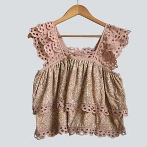 Anthropologie Let Me Be Eyelet Swing Top Size XS